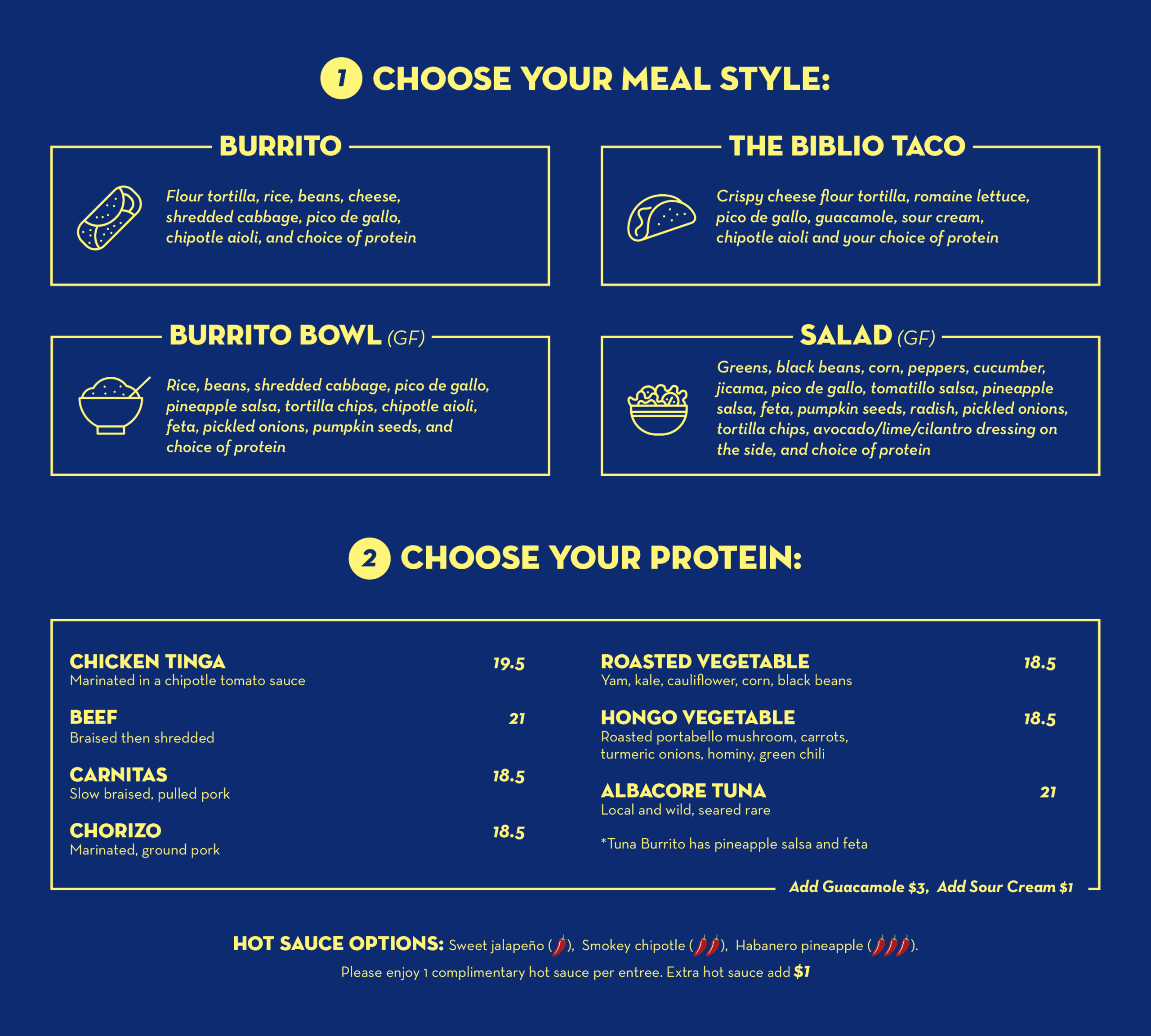 Biblio Taco Menu page 1