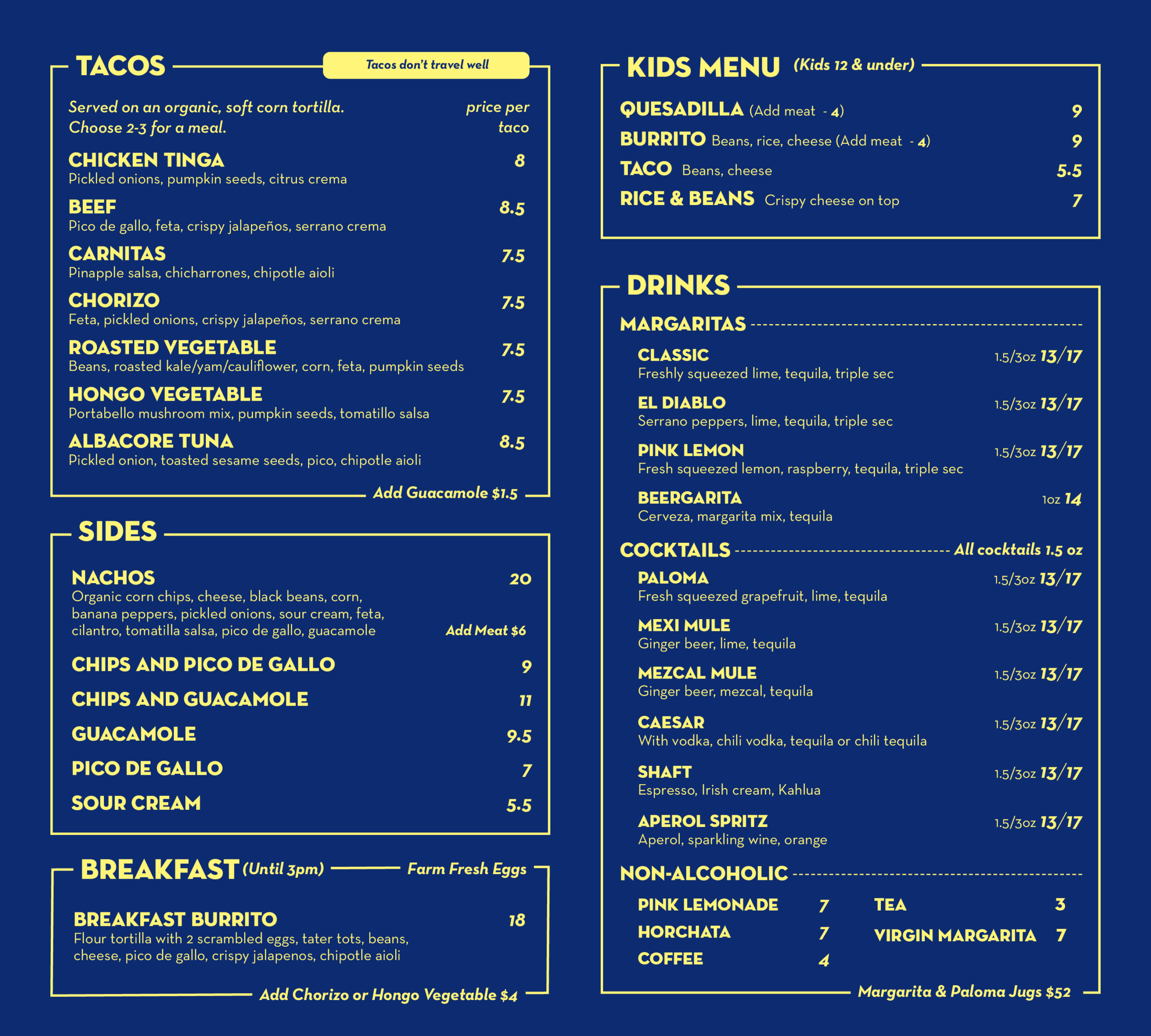 Biblio Taco Menu page 2